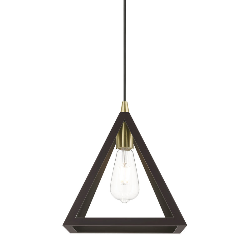 Livex Lighting 41329-07 One Light Pendant, Bronze w/Antique Brass