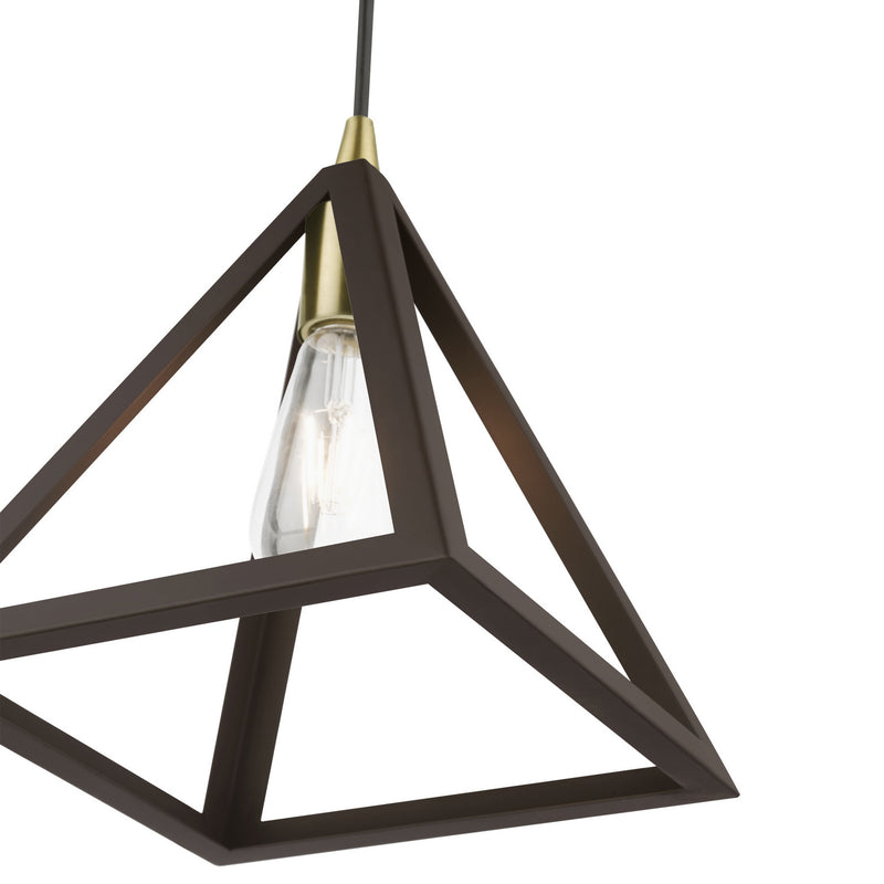 Livex Lighting 41329-07 One Light Pendant, Bronze w/Antique Brass