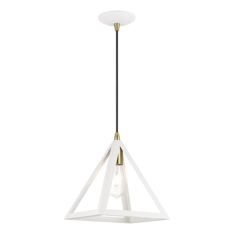 Livex Lighting 41329-13 One Light Pendant, Textured White w/Antique Brass