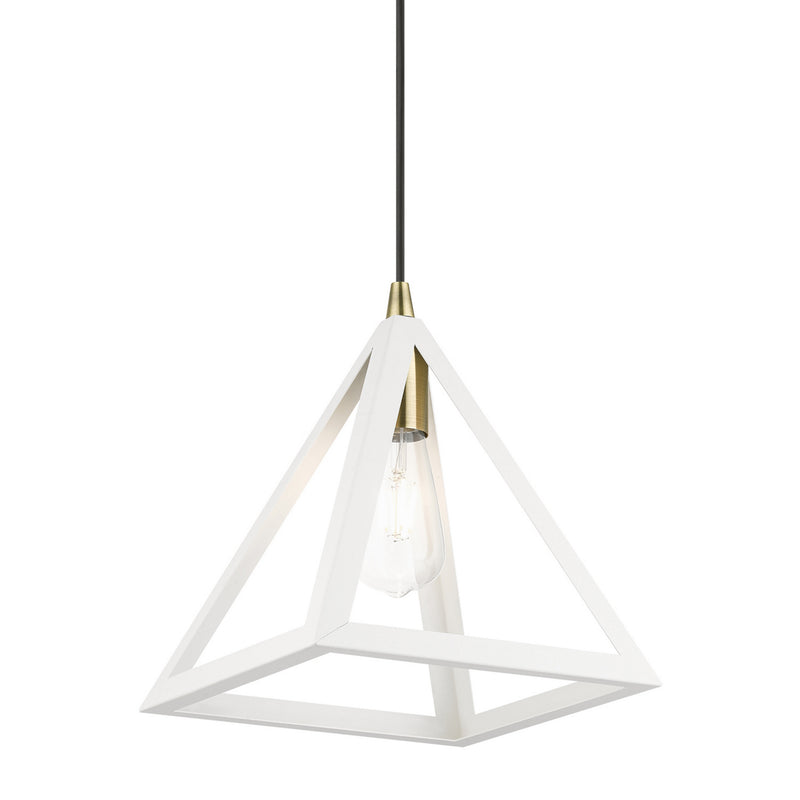 Livex Lighting 41329-13 One Light Pendant, Textured White w/Antique Brass
