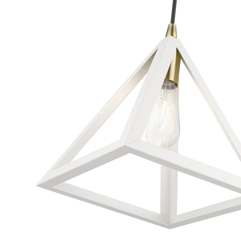 Livex Lighting 41329-13 One Light Pendant, Textured White w/Antique Brass