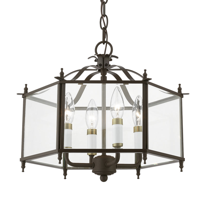 Livex Lighting 4398-92 Four Light Convertible Pendant / Semi-Flush, English Bronze w/Antique Brass