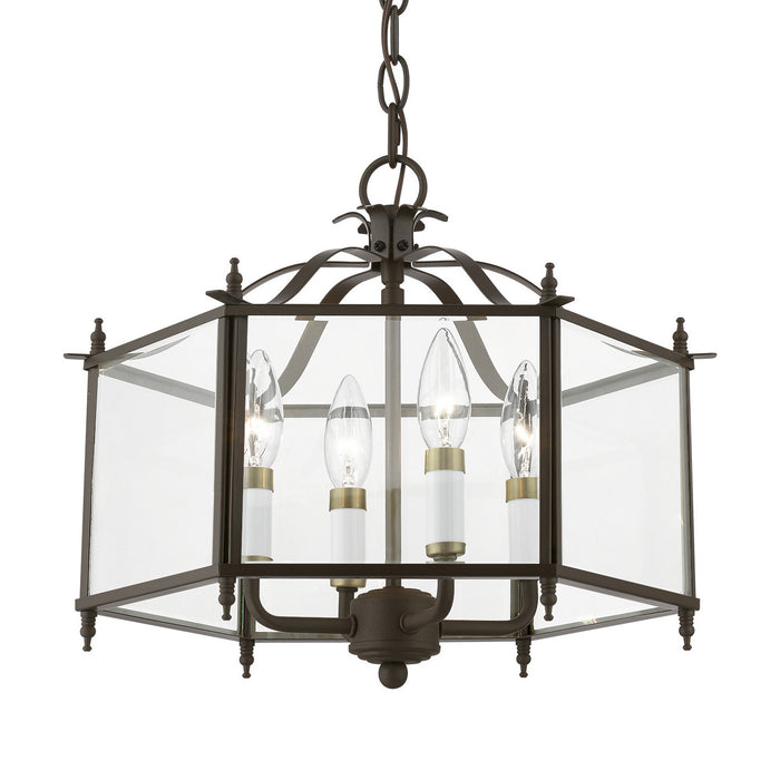 Livex Lighting 4398-92 Four Light Convertible Pendant / Semi-Flush, English Bronze w/Antique Brass
