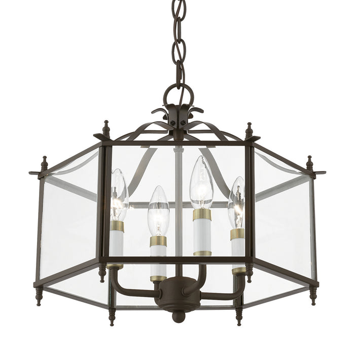 Livex Lighting 4398-92 Four Light Convertible Pendant / Semi-Flush, English Bronze w/Antique Brass