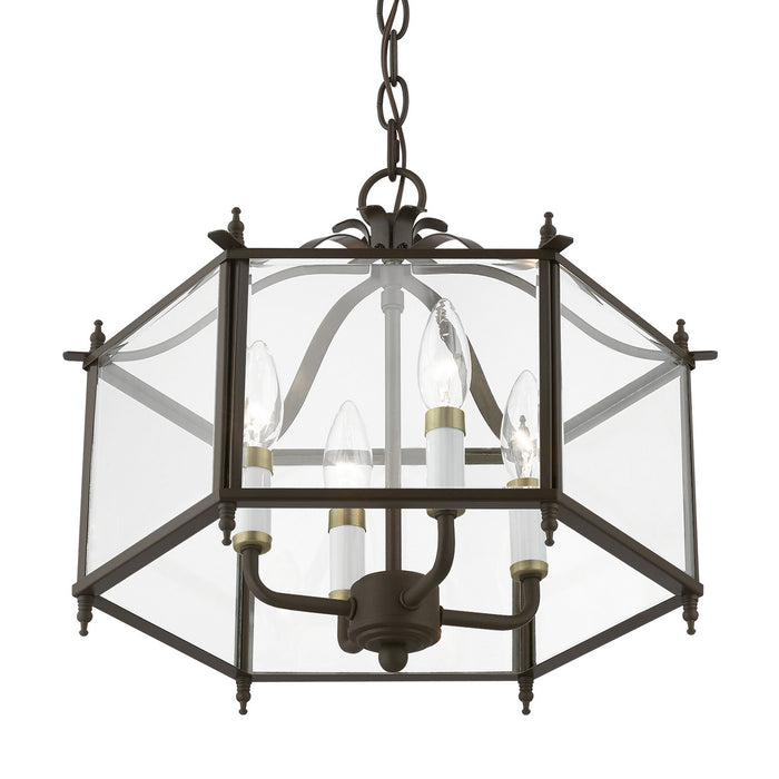 Livex Lighting 4398-92 Four Light Convertible Pendant / Semi-Flush, English Bronze w/Antique Brass