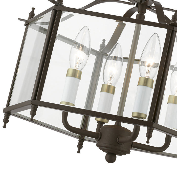 Livex Lighting 4398-92 Four Light Convertible Pendant / Semi-Flush, English Bronze w/Antique Brass