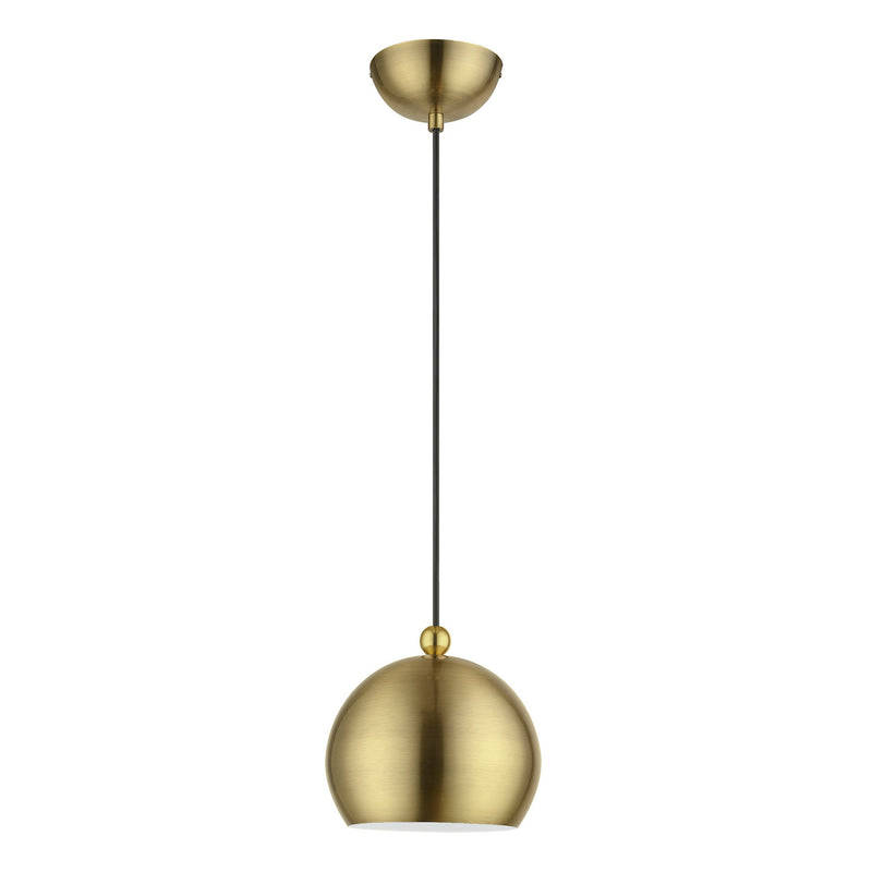 Livex Lighting 45481-01 One Light Mini Pendant, Antique Brass w/Polished Brass