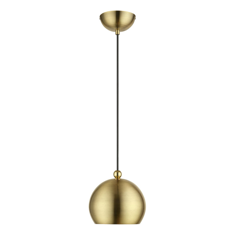 Livex Lighting 45481-01 One Light Mini Pendant, Antique Brass w/Polished Brass
