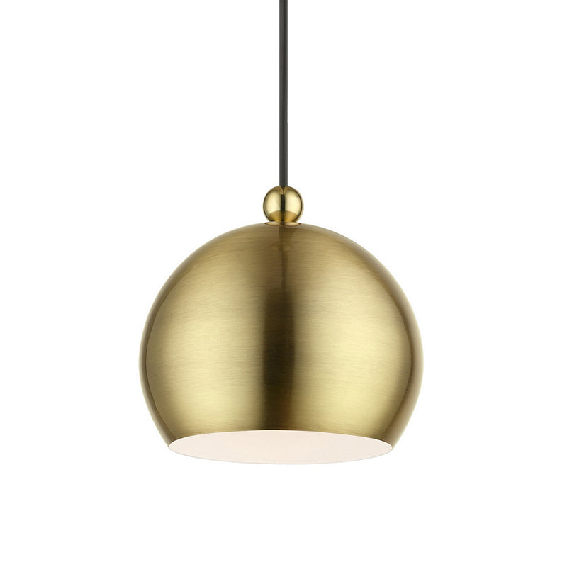 Livex Lighting 45481-01 One Light Mini Pendant, Antique Brass w/Polished Brass