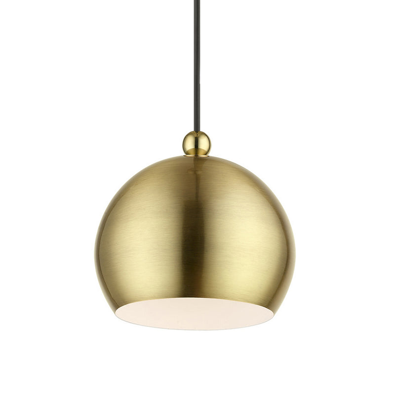 Livex Lighting 45481-01 One Light Mini Pendant, Antique Brass w/Polished Brass