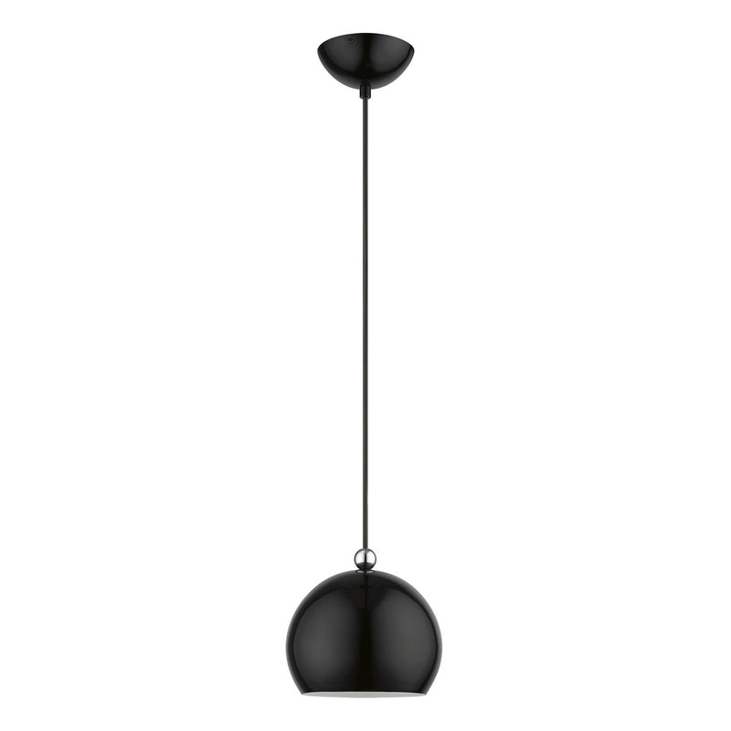 Livex Lighting 45481-68 One Light Mini Pendant, Shiny Black w/Polished Chrome