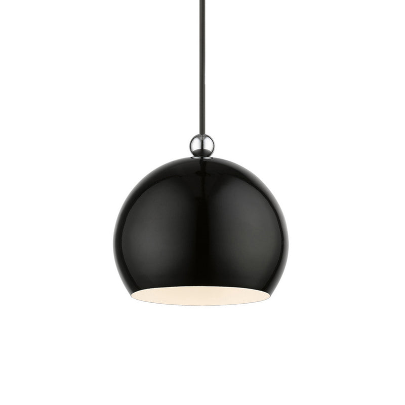 Livex Lighting 45481-68 One Light Mini Pendant, Shiny Black w/Polished Chrome