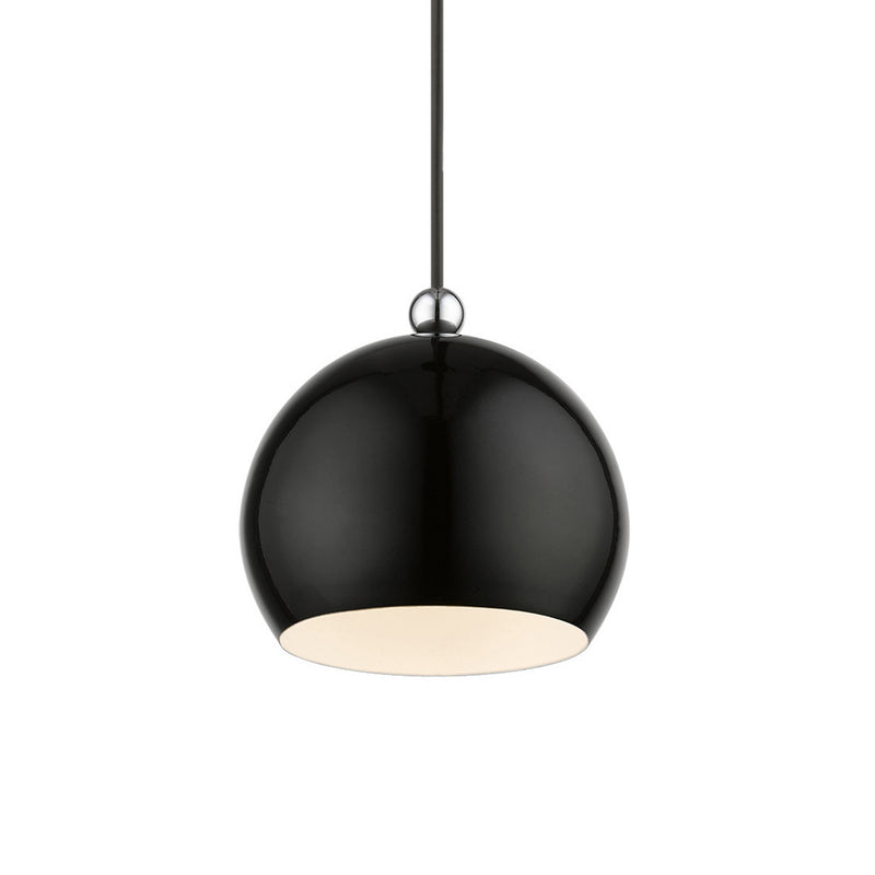 Livex Lighting 45481-68 One Light Mini Pendant, Shiny Black w/Polished Chrome