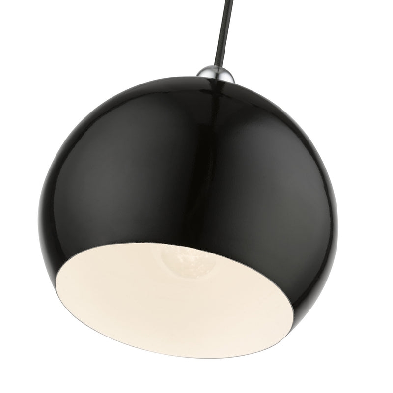 Livex Lighting 45481-68 One Light Mini Pendant, Shiny Black w/Polished Chrome