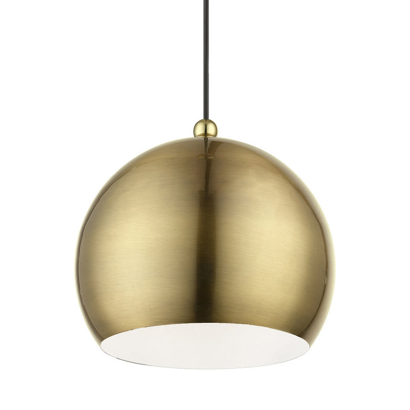 Livex Lighting 45482-01 One Light Pendant, Antique Brass w/Polished Brass