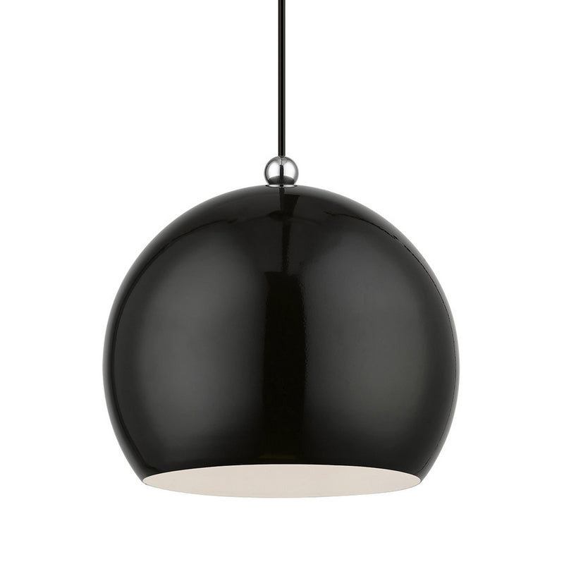 Livex Lighting 45482-68 One Light Pendant, Shiny Black w/Polished Chrome