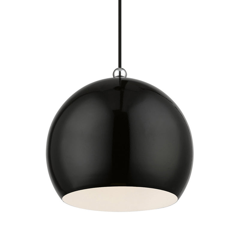 Livex Lighting 45482-68 One Light Pendant, Shiny Black w/Polished Chrome