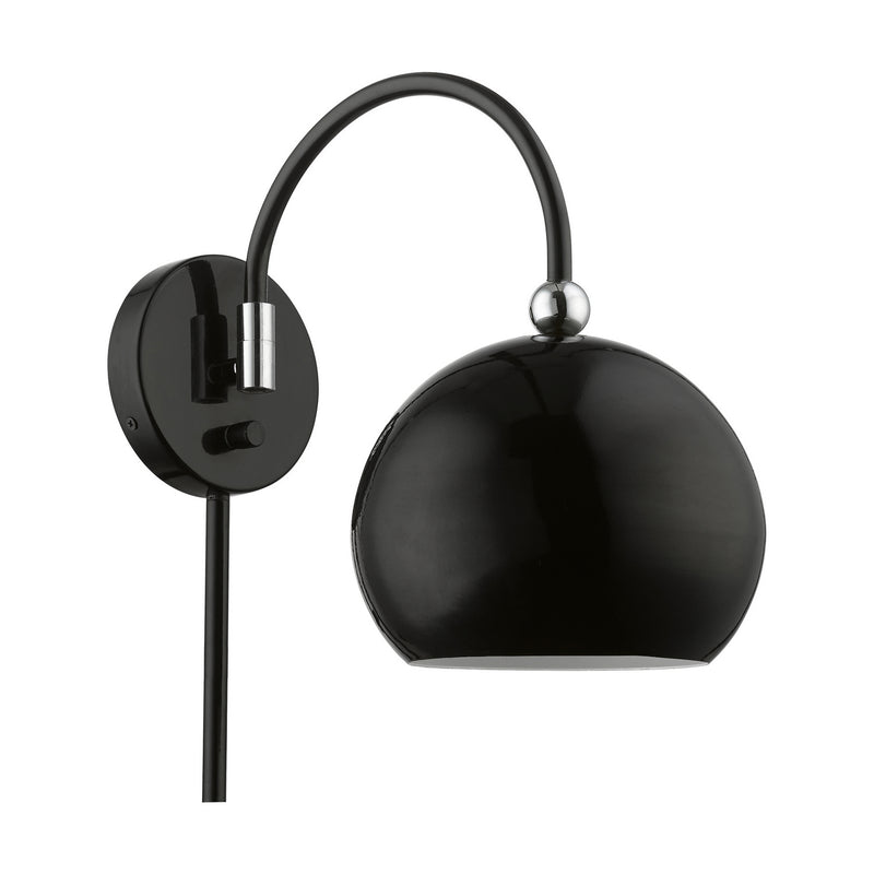 Livex Lighting 45489-68 One Light Swing Arm Wall Lamp, Shiny Black w/Polished Chrome