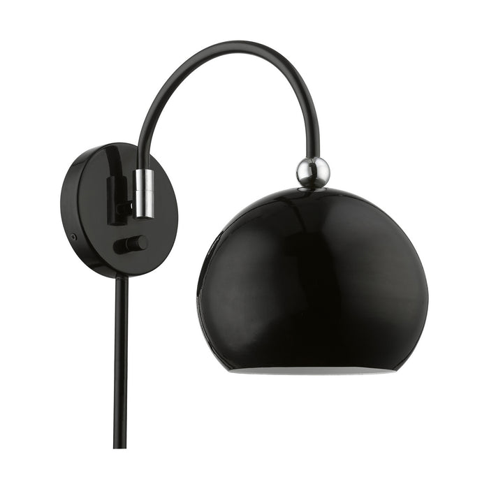 Livex Lighting 45489-68 One Light Swing Arm Wall Lamp, Shiny Black w/Polished Chrome