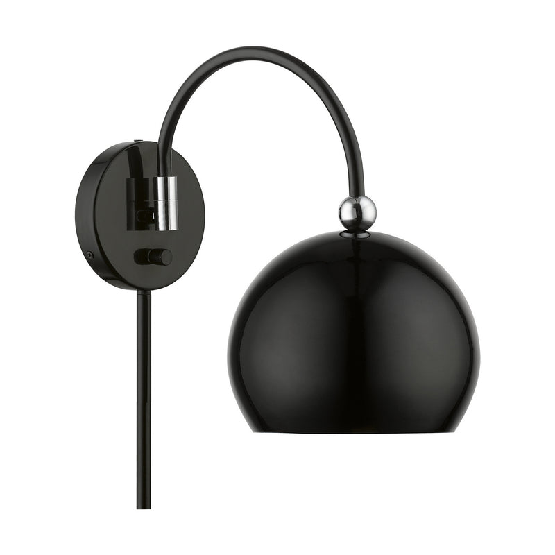 Livex Lighting 45489-68 One Light Swing Arm Wall Lamp, Shiny Black w/Polished Chrome
