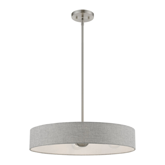 Livex Lighting 46144-91 Four Light Pendant, Brushed Nickel w/Shiny White