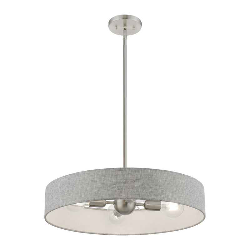 Livex Lighting 46144-91 Four Light Pendant, Brushed Nickel w/Shiny White