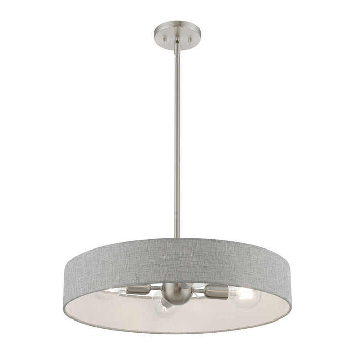 Livex Lighting 46144-91 Four Light Pendant, Brushed Nickel w/Shiny White