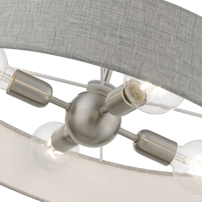 Livex Lighting 46144-91 Four Light Pendant, Brushed Nickel w/Shiny White