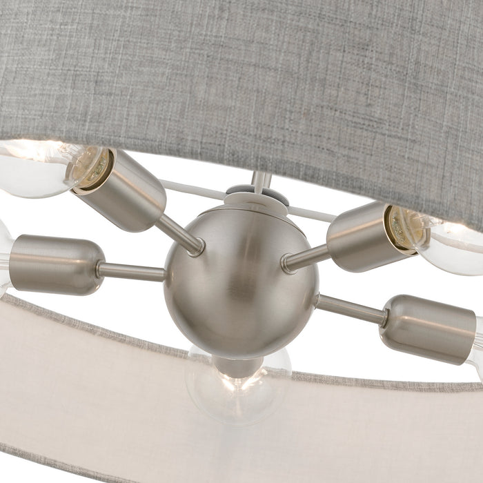 Livex Lighting 46145-91 Five Light Pendant, Brushed Nickel w/Shiny White