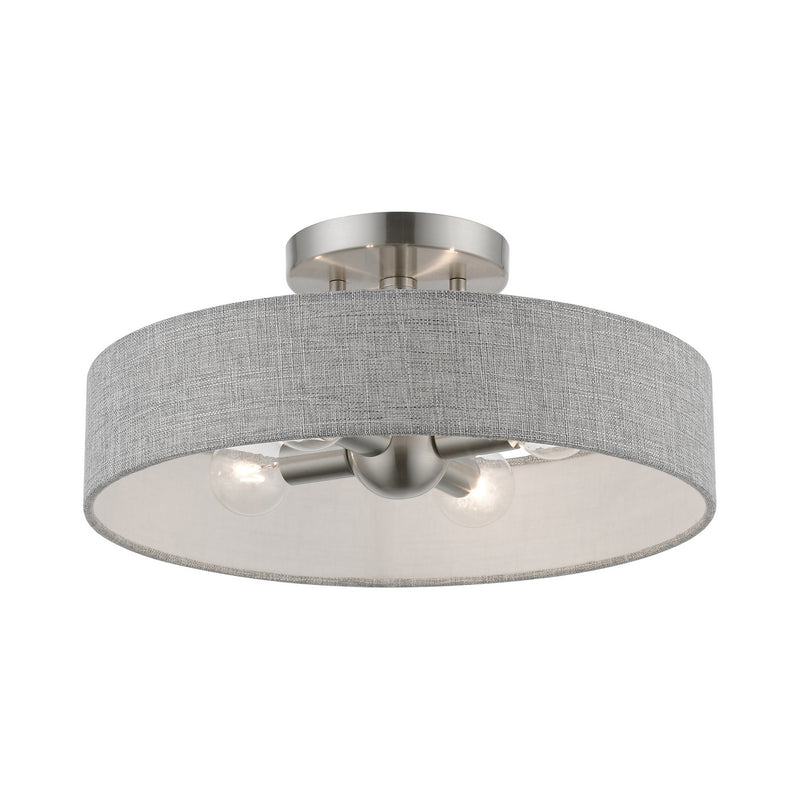 Livex Lighting 46147-91 Four Light Semi-Flush Mount, Brushed Nickel w/Shiny White