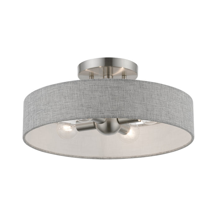 Livex Lighting 46147-91 Four Light Semi-Flush Mount, Brushed Nickel w/Shiny White