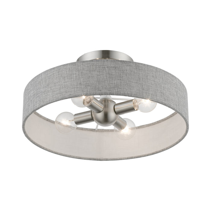 Livex Lighting 46147-91 Four Light Semi-Flush Mount, Brushed Nickel w/Shiny White