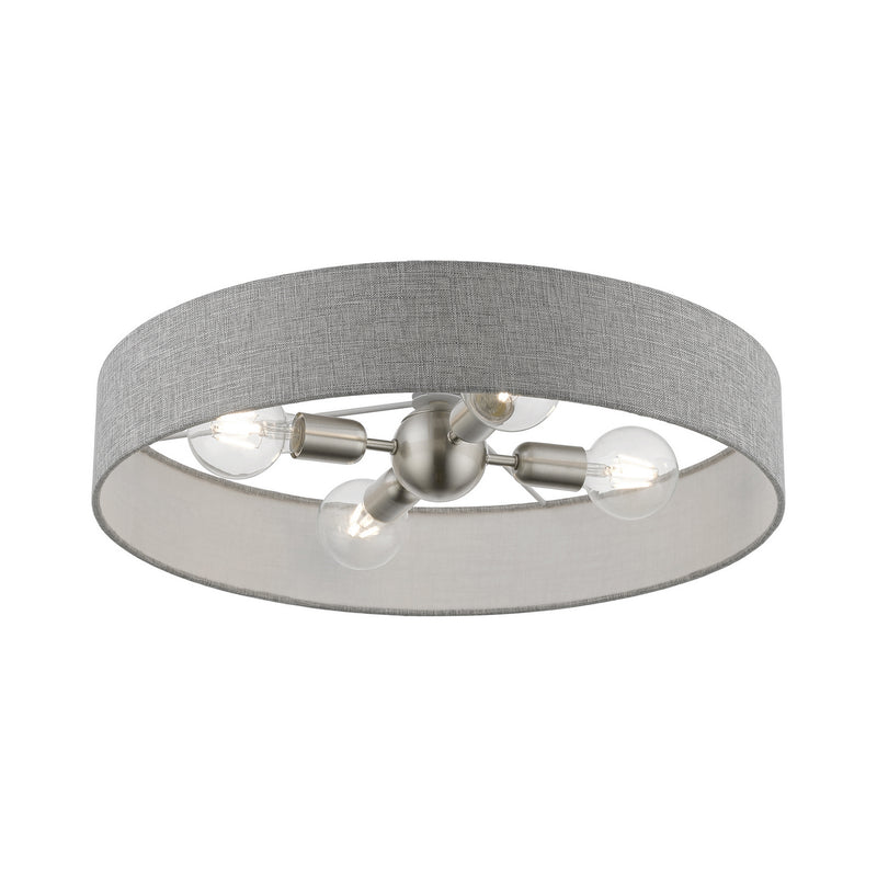 Livex Lighting 46148-91 Four Light Semi-Flush Mount, Brushed Nickel w/Shiny White