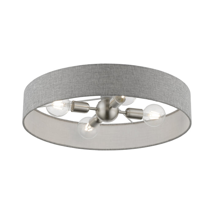 Livex Lighting 46148-91 Four Light Semi-Flush Mount, Brushed Nickel w/Shiny White