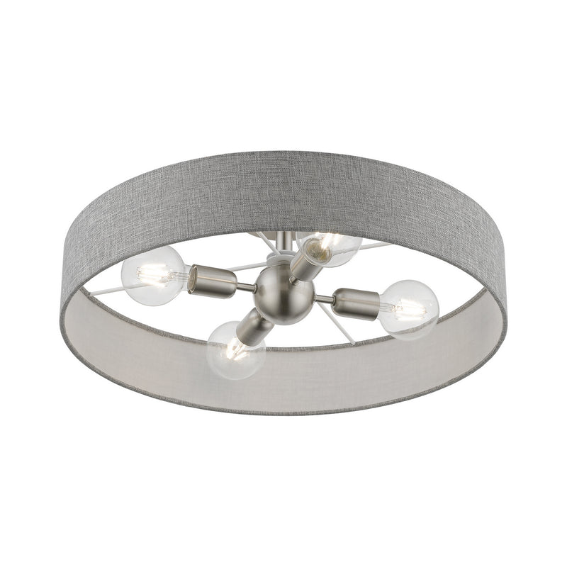 Livex Lighting 46148-91 Four Light Semi-Flush Mount, Brushed Nickel w/Shiny White