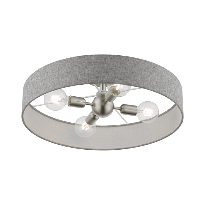 Livex Lighting 46148-91 Four Light Semi-Flush Mount, Brushed Nickel w/Shiny White