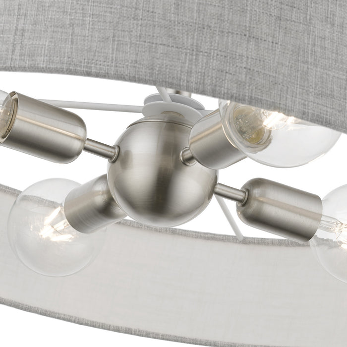 Livex Lighting 46148-91 Four Light Semi-Flush Mount, Brushed Nickel w/Shiny White