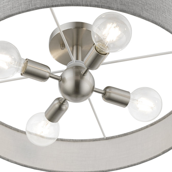 Livex Lighting 46148-91 Four Light Semi-Flush Mount, Brushed Nickel w/Shiny White