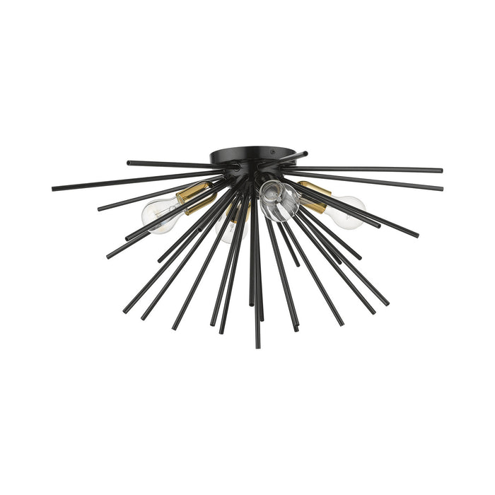 Livex Lighting 46170-68 Four Light Flush Mount, Shiny Black w/Polished Brass