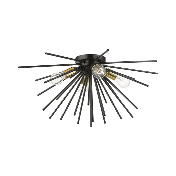 Livex Lighting 46170-68 Four Light Flush Mount, Shiny Black w/Polished Brass