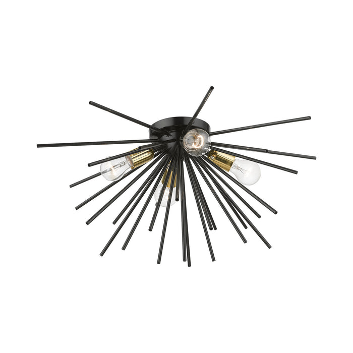Livex Lighting 46170-68 Four Light Flush Mount, Shiny Black w/Polished Brass