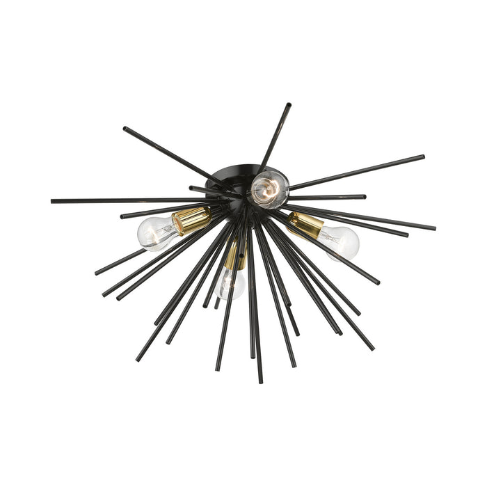 Livex Lighting 46170-68 Four Light Flush Mount, Shiny Black w/Polished Brass