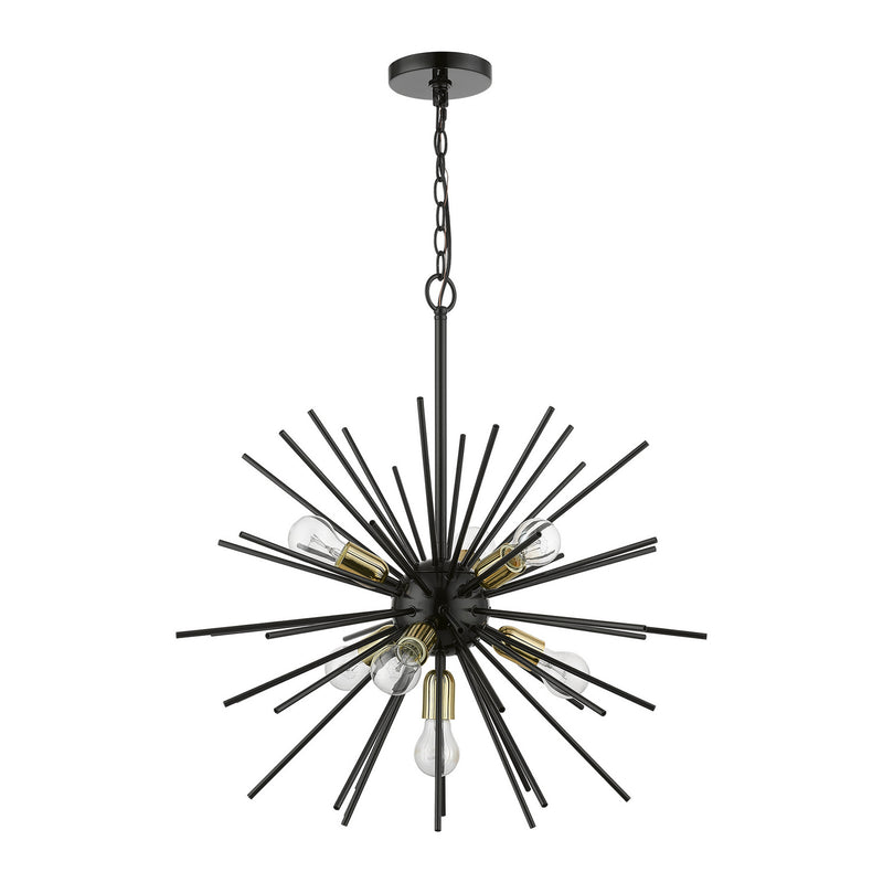 Livex Lighting 46175-68 Seven Light Chandelier, Shiny Black w/Polished Brass