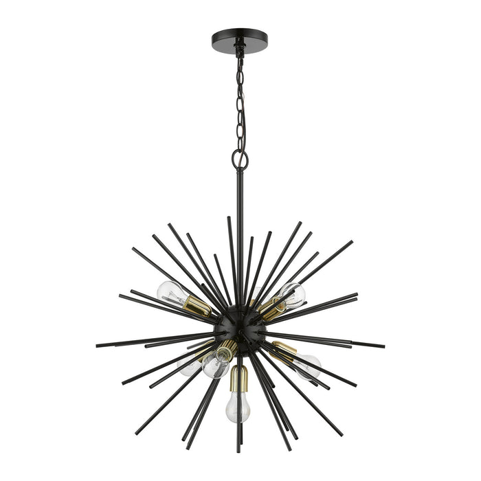 Livex Lighting 46175-68 Seven Light Chandelier, Shiny Black w/Polished Brass