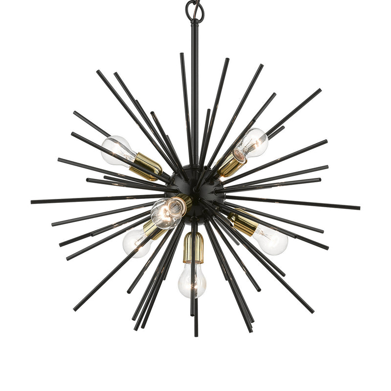 Livex Lighting 46175-68 Seven Light Chandelier, Shiny Black w/Polished Brass