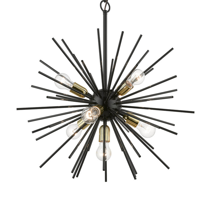 Livex Lighting 46175-68 Seven Light Chandelier, Shiny Black w/Polished Brass
