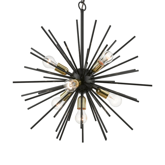 Livex Lighting 46175-68 Seven Light Chandelier, Shiny Black w/Polished Brass
