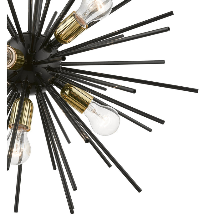 Livex Lighting 46175-68 Seven Light Chandelier, Shiny Black w/Polished Brass