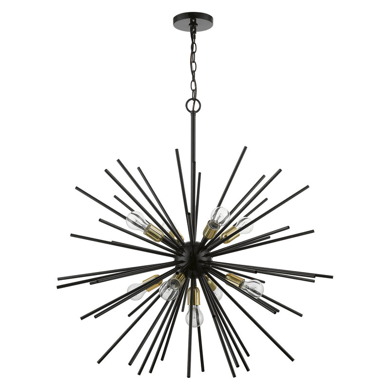 Livex Lighting 46176-68 Nine Light Foyer Chandelier, Shiny Black w/Polished Brass