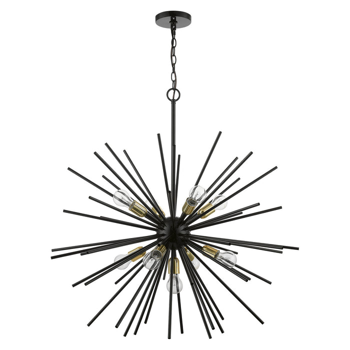 Livex Lighting 46176-68 Nine Light Foyer Chandelier, Shiny Black w/Polished Brass